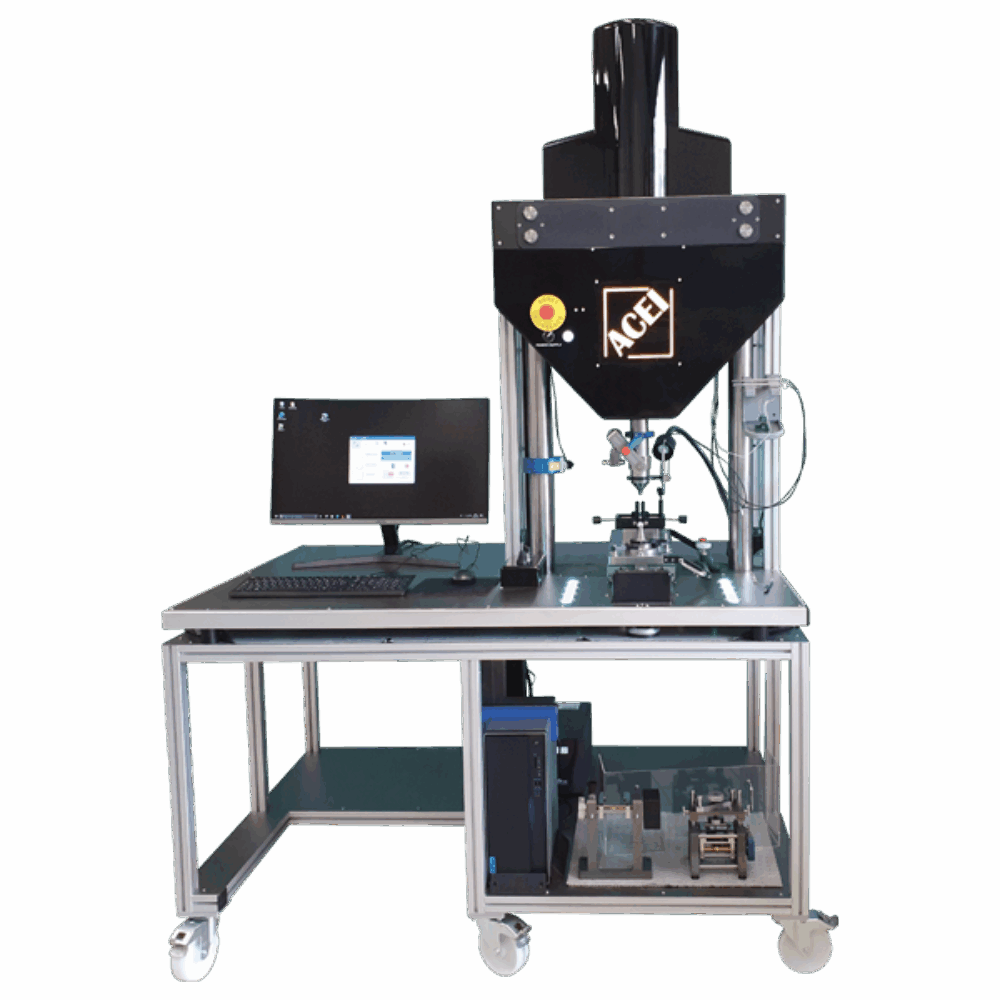Banc d'essai uniaxial 3-en-1 (CUT) pour la caractérisation de roches pétrolières en laboratoire, conçu par IRIAN MECATRONICS.