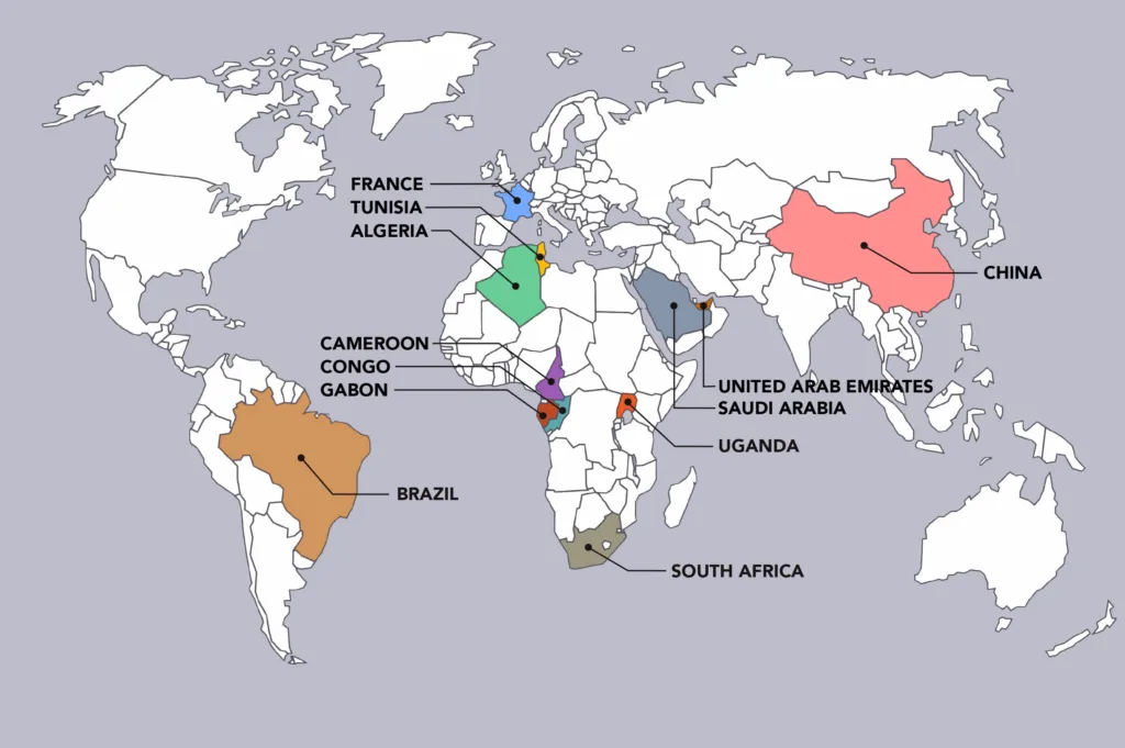 World map of countries where IRIAN Mecatronics equipment is installed