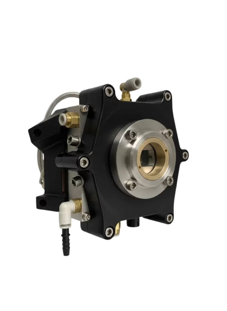 Banc d'injection de fluide haute pression (1000 bar) avec réseau microfluidique refroidi à -70°C par effet Peltier. Conçu par Irian Mechatronics pour la recherche sur le comportement des fluides.