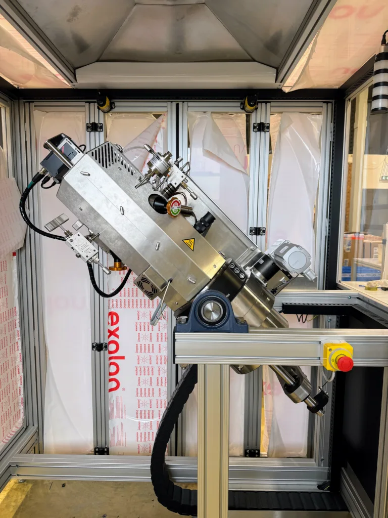 Full-visibility PVT cell on its tilting mount inside the laboratory enclosure