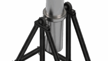 A tall, stainless steel high-pressure, high-temperature (HPHT) cell mounted vertically within a black, mobile frame with caster wheels.