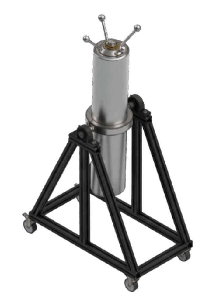 Cellule HPHT à piston flottant de 5L sur châssis mobile pivotant conçue par IRIAN MECATRONICS pour l'étude des fluides de réservoir sous 1200 bar