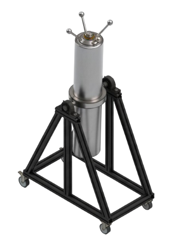 Cellule HPHT à piston flottant de 5L sur châssis mobile pivotant conçue par IRIAN MECATRONICS pour l'étude des fluides de réservoir sous 1200 bar
