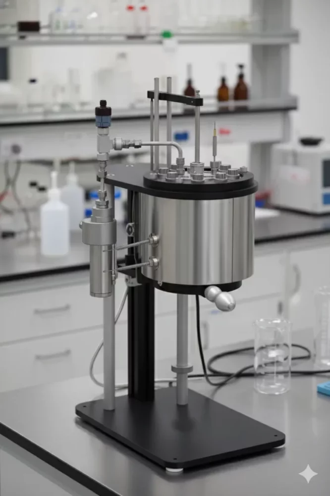 High-pressure laboratory reactor 550 bar and 250°C designed by Irian Mecatronics for the study of rock samples in Super duplex.