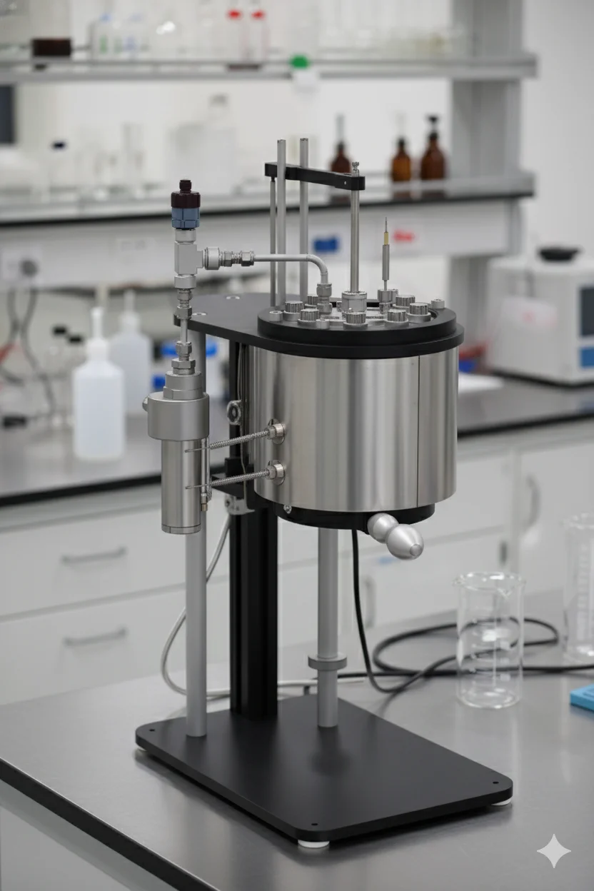 High-pressure laboratory reactor 550 bar and 250°C designed by Irian Mecatronics for the study of rock samples in Super duplex.