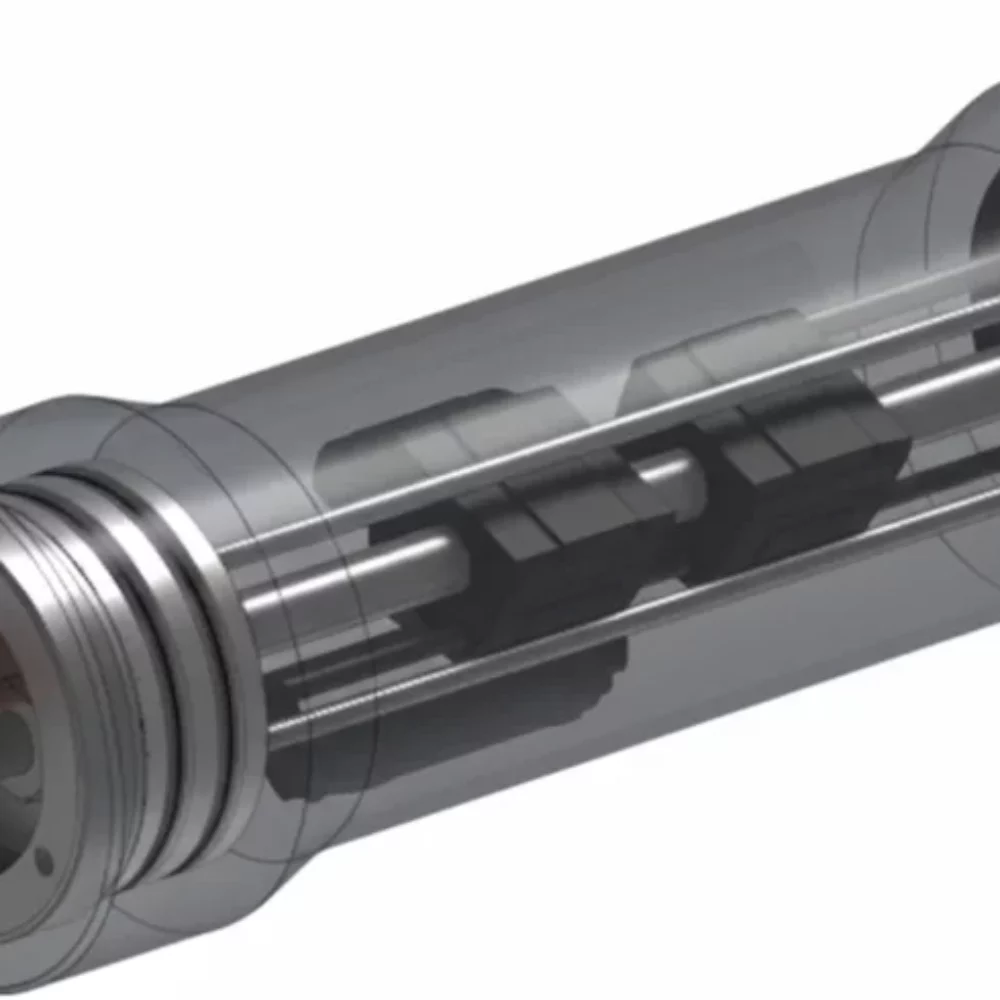 Design schematic of the IRIAN MECATRONICS 6000m marinized flowmeter, showing the pressure housing.