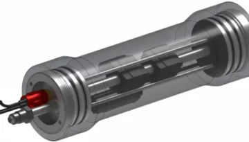 Design schematic of the IRIAN MECATRONICS 6000m marinized flowmeter, showing the pressure housing.