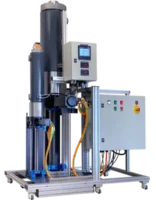 Banc de test hydraulique double pompe seringue avec châssis aluminium et motorisation hybride.